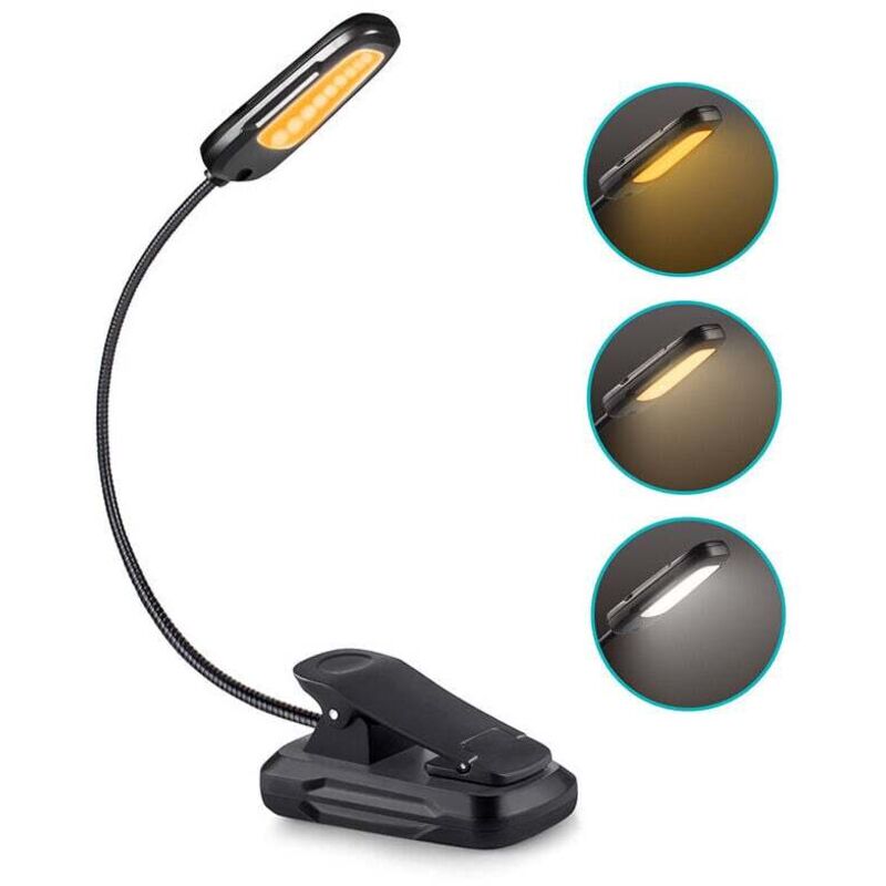 foto del prodotto lampada da lettura a clip con 16 led, ricaricabile tramite usb, 9 modalit di luminosit e 3 temperature di colore, lampada a clip flessibile a 360 