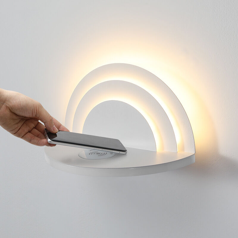 foto del prodotto lampada da lettura a led, lampada da parete a led con vassoio per telefono, con ricarica wireless, applique per corridoio luce calda bianco 