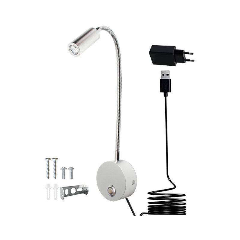 foto del prodotto lampada da lettura a parete dimmerabile touch, lampada da lettura a led da comodino con porta usb e interruttore, con spina, lampada da parete da