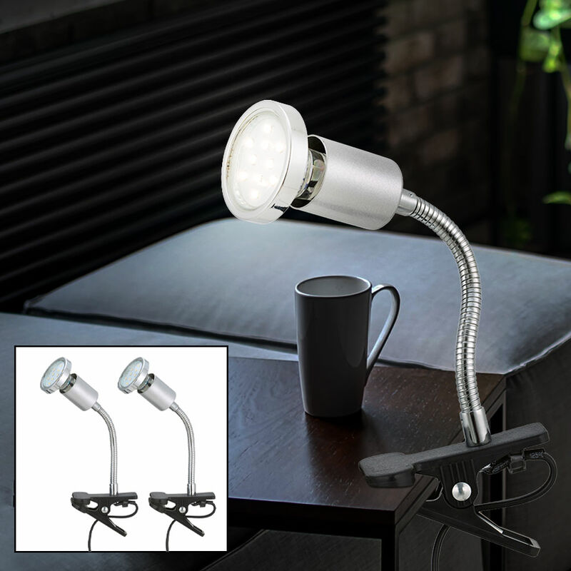 foto del prodotto lampada da lettura lampada a morsetto da letto led con spina lampada a morsetto da letto lampada a luce calda, braccio flexo, 1x led 3w 250lm bianco