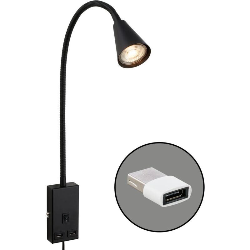 foto del prodotto lampada da lettura lampada da letto a led lampada da parete orientabile 2 porte usb interruttore a cavo gu10