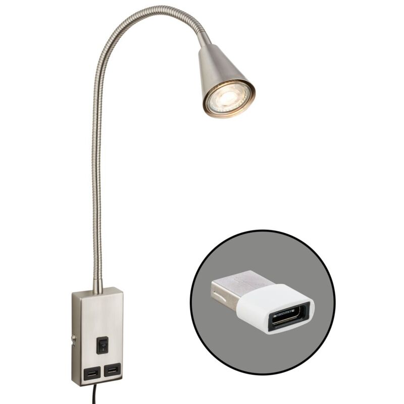 foto del prodotto lampada da lettura led lampada da letto lampada da parete orientabile 2 porte usb interruttore a cavo gu10