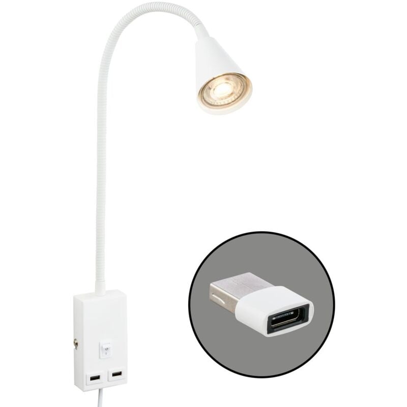 foto del prodotto lampada da lettura led lampada da letto lampada da parete orientabile 2x porta usb interruttore a cavo gu10