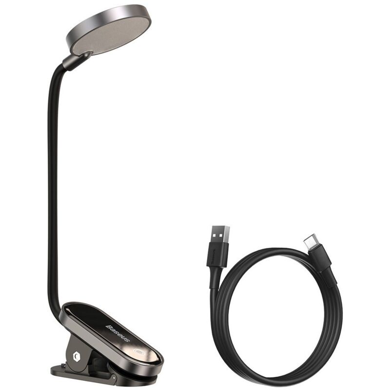 foto del prodotto lampada da lettura mini schermo led con clip, grigia