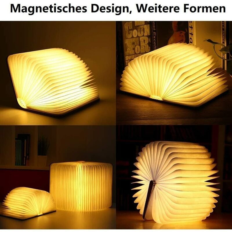 foto del prodotto lampada da libro pieghevole in legno, luce da libro a led magnetica, luci decorative luce notturna, lampada da scrivania ricaricabile tramite usb,