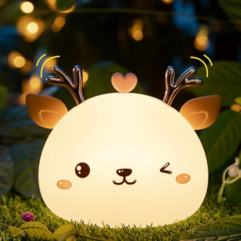 foto del prodotto lampada da notte a led a forma di cervo 7 colori di luce silicone morbido al tatto per la cameretta dei bambini e dei neonati usb1pc seven