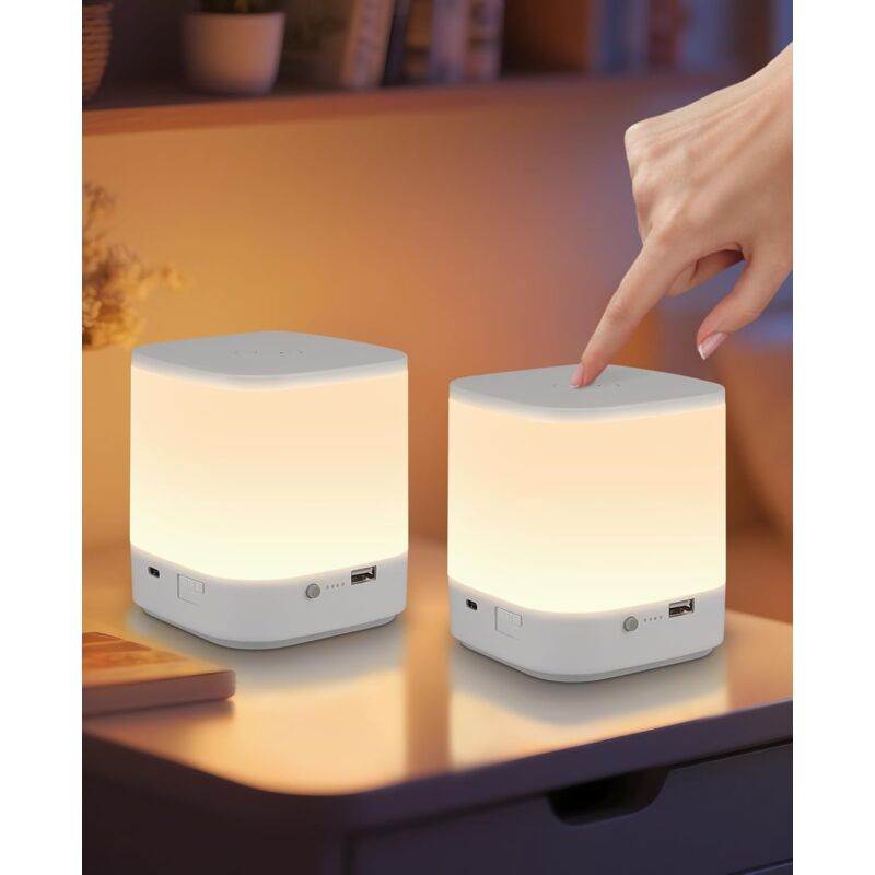 foto del prodotto lampada da notte led tattile a luminosit variabile in pacchetto da 2 lampada da tavolo gbly a batteria da 3600 mah, ricaricabile via usb, bianca,