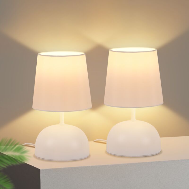foto del prodotto lampada da notte, lotto di 2 con cavo gbly lampada da tavolo, lampada da notte in tessuto bianco. lampada da notte per camera moderna, design.
