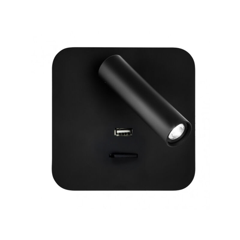 foto del prodotto lampada da parete 3w 4000k giotto porta quadrata nera usb 150lm w switch 14x14x12cm orientb