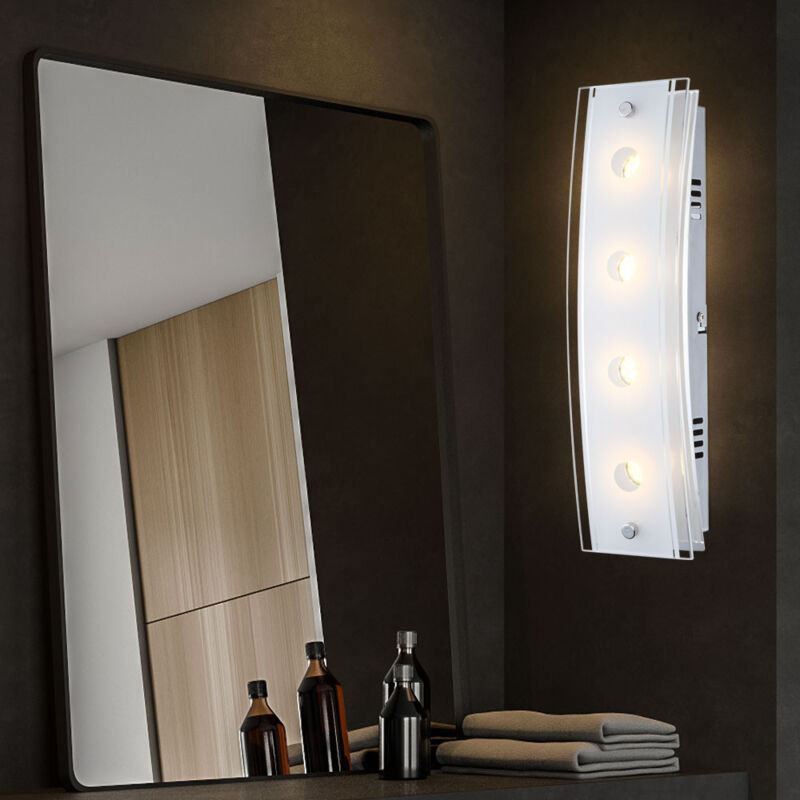 foto del prodotto lampada da parete 4 fiamme applique cromo lampada da soggiorno corridoio vetro parzialmente satinato, interruttore, 4x led 5w 200lm bianco caldo,