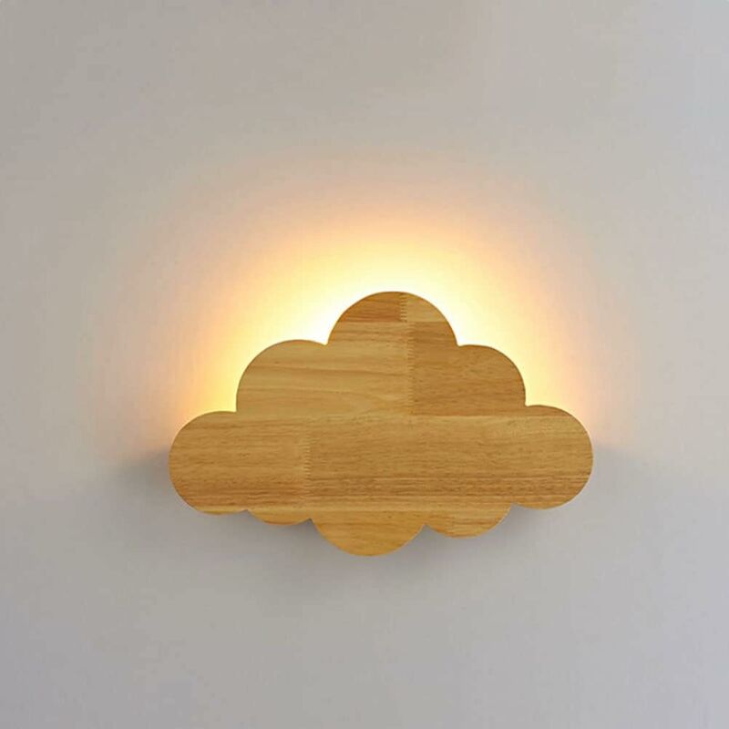 foto del prodotto lampada da parete a forma di nuvola in legno led per interni applique dimmerabile 3 temperature di colore legno a forma di nuvola luce notturna per