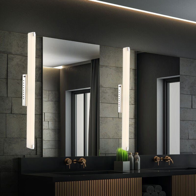 foto del prodotto lampada da parete a led, asta, lampada da specchio cromata, vetro satinato, con interruttore a levetta, 1x 22,5w 1760lm bianco caldo, l 79 cm, set di