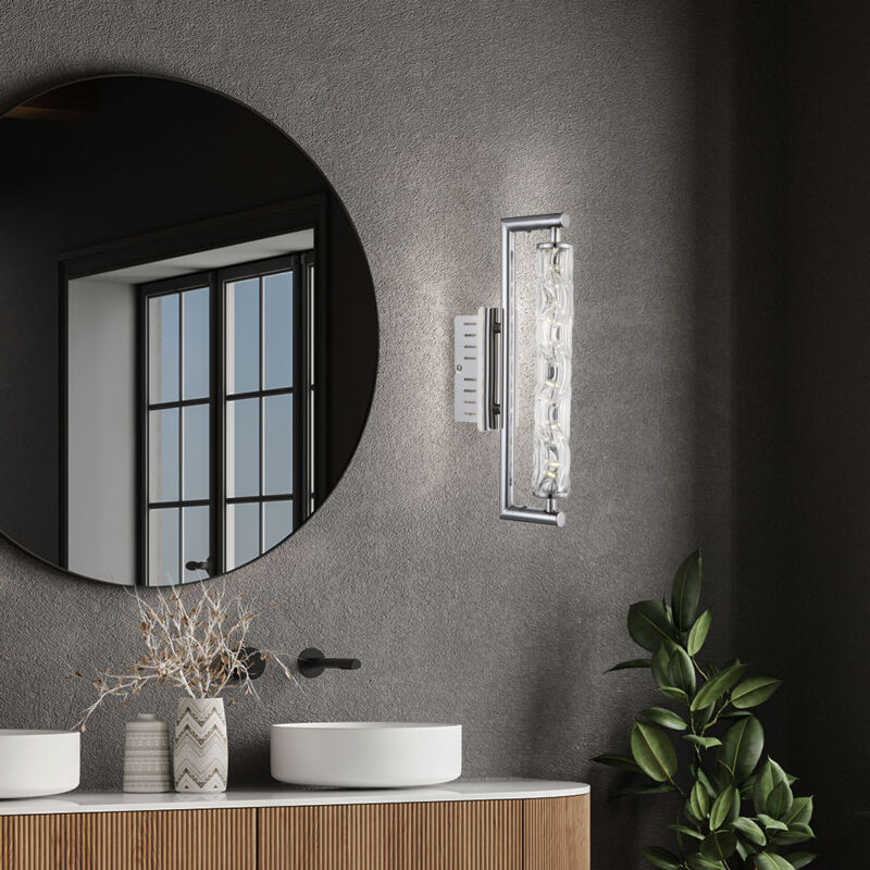 foto del prodotto lampada da parete a led cromata design leggero lampada da parete in vetro trasparente tubo di vetro ritorto, 6w 380lm bianco neutro, lxaxp 37x8x15,5