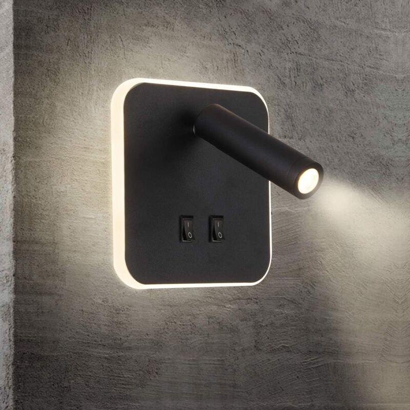 foto del prodotto lampada da parete a led da comodino, lampada da parete per interni di hotel, lampada da parete per corridoio con interruttore, nera, 3w 10w quadrata 