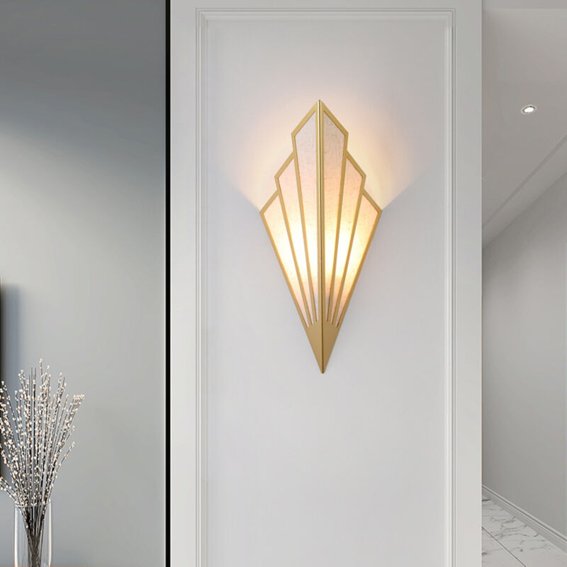 foto del prodotto lampada da parete a led in metallo a forma di ventaglio, lampada in lino, lampada da parete decorativa europea per camera d albergo, lampada da