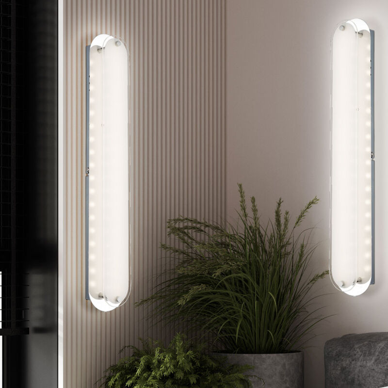 foto del prodotto lampada da parete a led in vetro satinato, lampada da specchio cromata, lampada da parete per soggiorno, 9w 492lm bianco caldo, lxpxh 47x8x6 cm, set