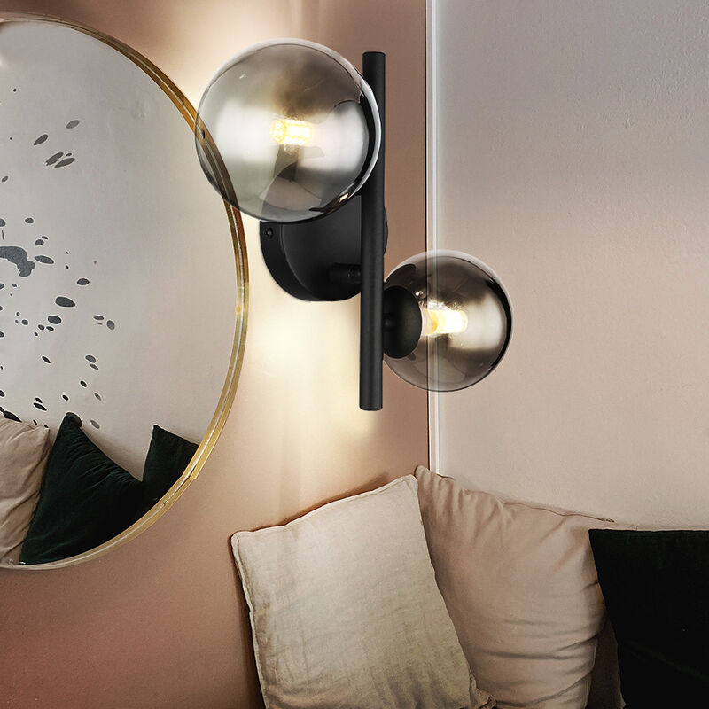 foto del prodotto lampada da parete a led lampada da camera da letto lampada da parete lampada da corridoio metallo vetro fumo nero, 2x g9, 2x 80lm, 3000k bianco