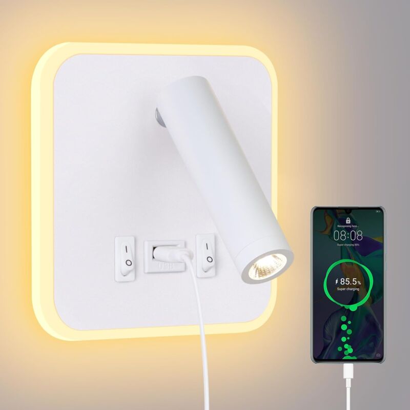 foto del prodotto lampada da parete a led lampada da lettura da parete per letto, lampada da parete a led con interruttore e ricarica usb, lampada da parete 3w 4000k