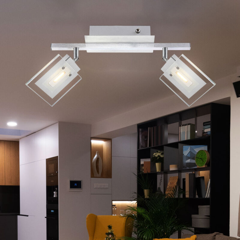foto del prodotto lampada da parete a led lampada da soffitto lampada da soggiorno regolabile plafoniera da sala da pranzo, alluminio cromato con faretti in vetro, 2x