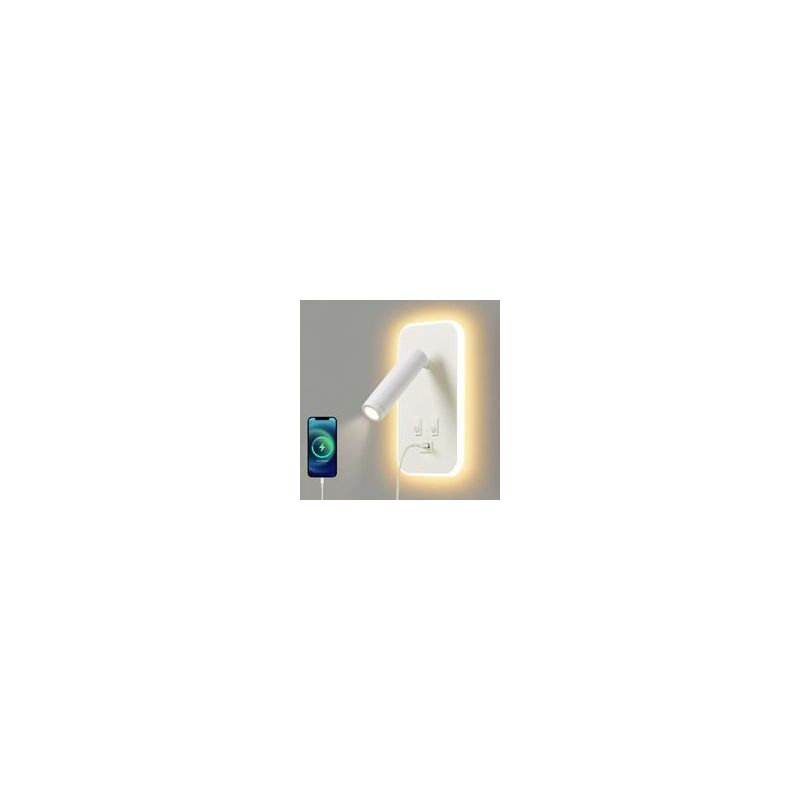 foto del prodotto lampada da parete a led, luce da lettura sul comodino con interruttore, porta di ricarica usb, illuminazione ambientale regolabile per camera da