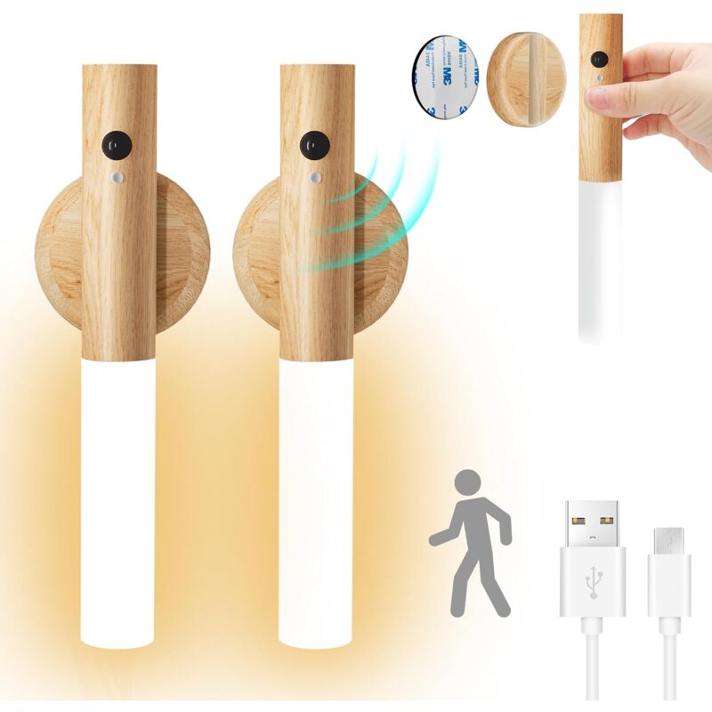 foto del prodotto lampada da parete a led luce notturna da comodino luce bianca calda rilevamento del movimento pir ricarica usb, colore della luce