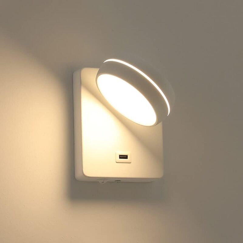 foto del prodotto lampada da parete a led per comodino per camera da letto, girevole a 350 , angolo di illuminazione regolabile, con porta di ricarica usb e