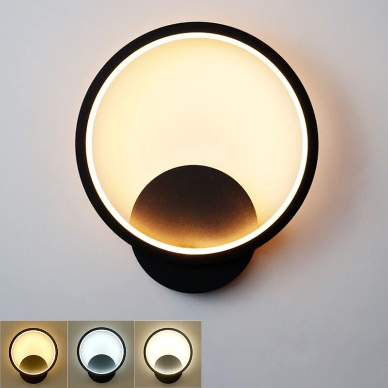 foto del prodotto lampada da parete a led per interni 12w, 3000k 4000k 6000k modalit di illuminazione a tre colori lampada da parete a led nera lampada da parete