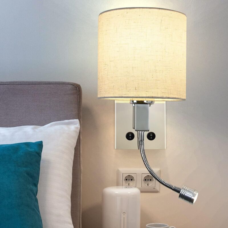 foto del prodotto lampada da parete a led per interni con interruttore lampada da lettura camera orientabile lampada da comodino con paralume in tessuto flessibile