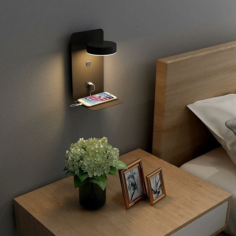 foto del prodotto lampada da parete a led per interni da 1 confezione con interruttore e interfaccia usb, lampada da comodino tricolore da 12 w lampada da lettura da