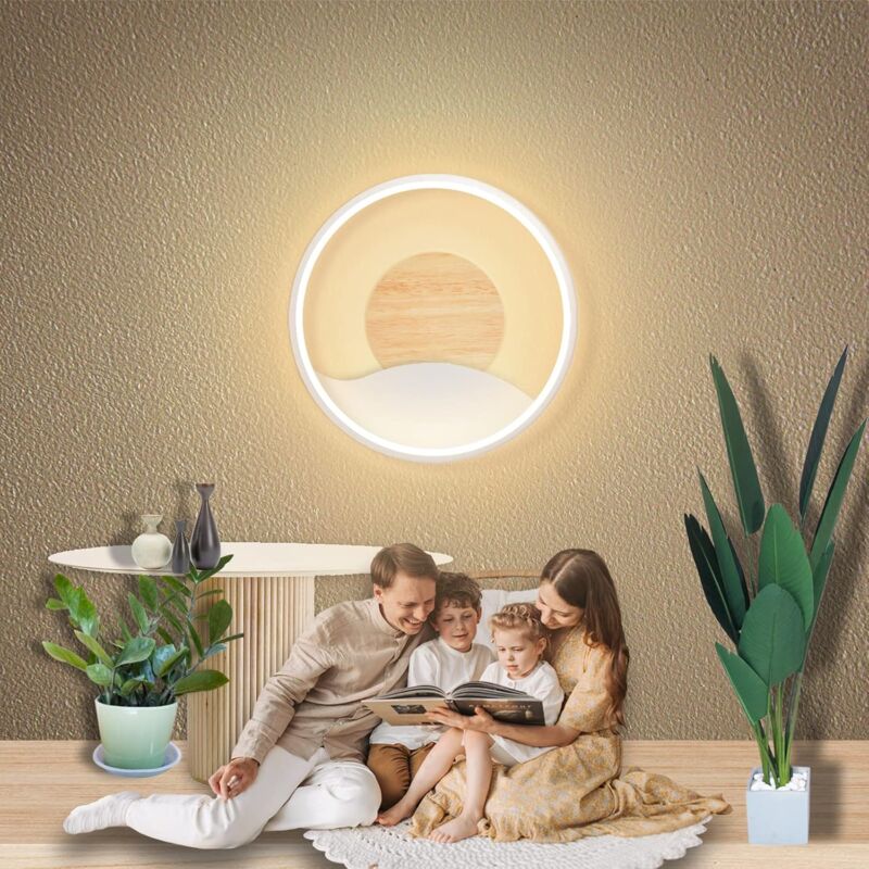 foto del prodotto lampada da parete a led per interni illuminazione da parete in legno 7w illuminazione da parete rotonda bianca faretto in acrilico applique moderne