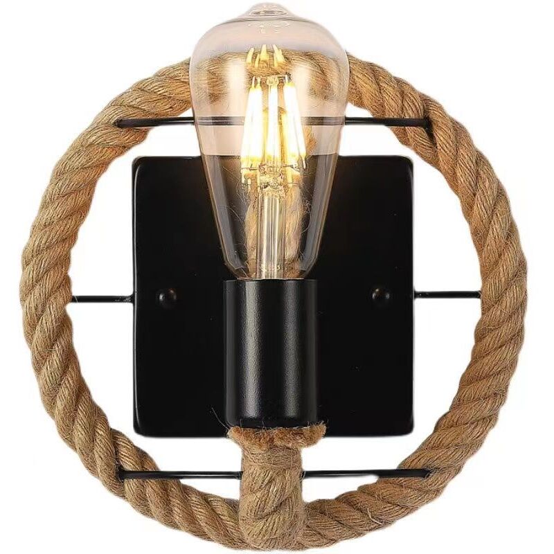 foto del prodotto lampada da parete americana in corda di canapa retr , lampada in ferro industriale per bar, attico, ristorante, corridoio, balcone, senza lampadine