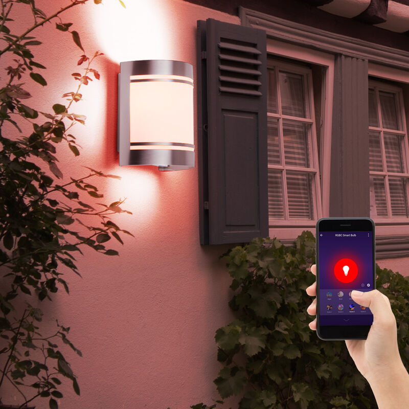foto del prodotto lampada da parete applique da parete applique da esterno in acciaio inox lampada da giardino argento, vetro, controllo app, smart rgb led 5w 470lm,