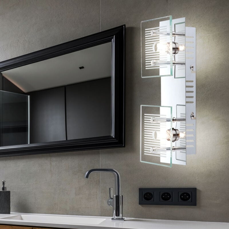 foto del prodotto lampada da parete applique da parete faretto faretto luce corridoio, 2 lampadine, lastra di vetro bianco striato cromato, 2x led 350lm 3000k bianco