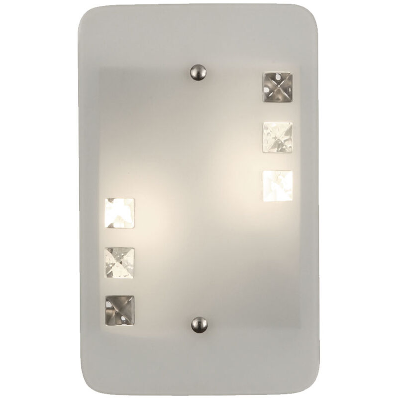 foto del prodotto lampada da parete applique soggiorno vetro 2 fiamme cristalli, metallo, 2x attacco e14, h 28 cm