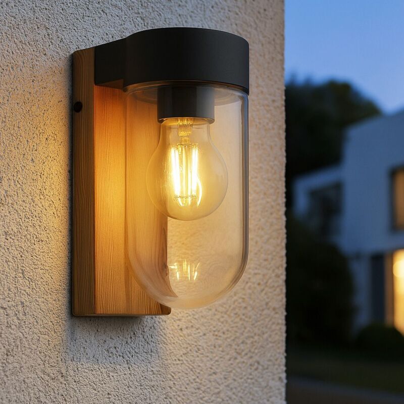 foto del prodotto lampada da parete baza metallo esterno effetto legno e27