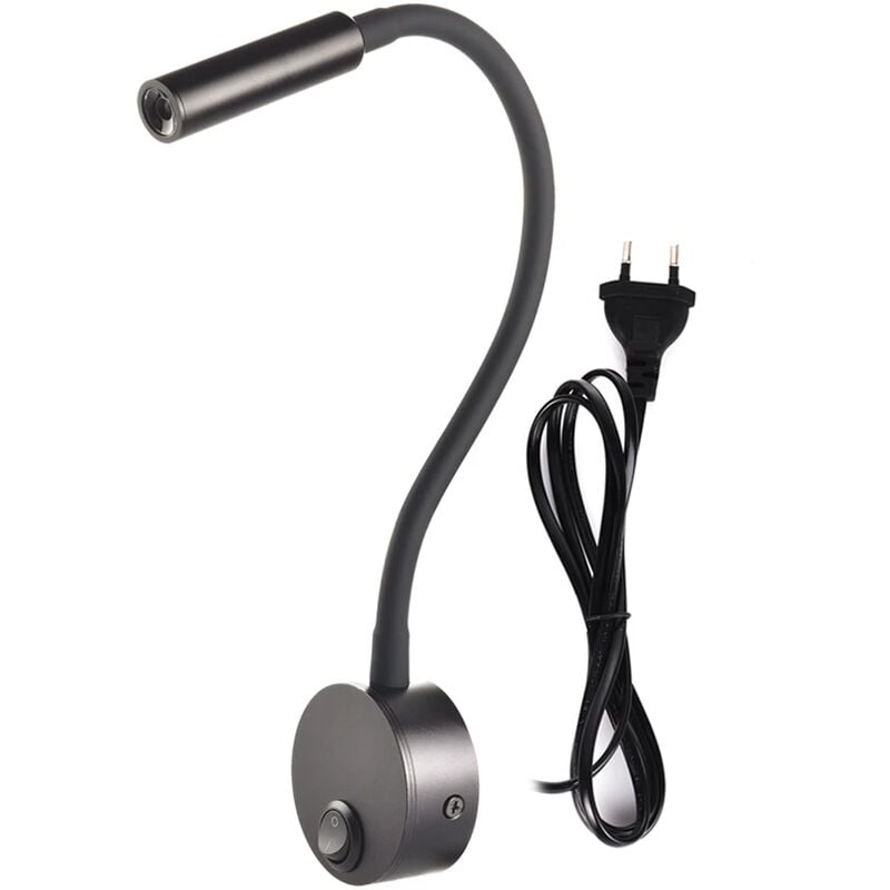 foto del prodotto lampada da parete clip light 3w camera da letto interruttore on off bianco argento nero flessibile a collo d oca lampada da lettura sul comodino di
