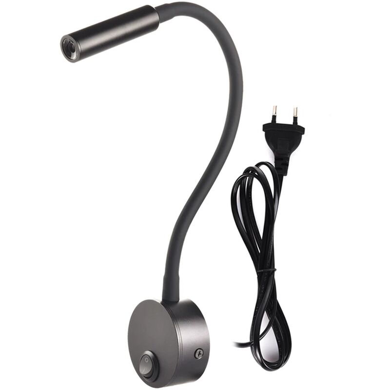 foto del prodotto lampada da parete clip light 3w camera da letto interruttore on off bianco argento nero flessibile a collo d oca lampada da lettura sul comodino di