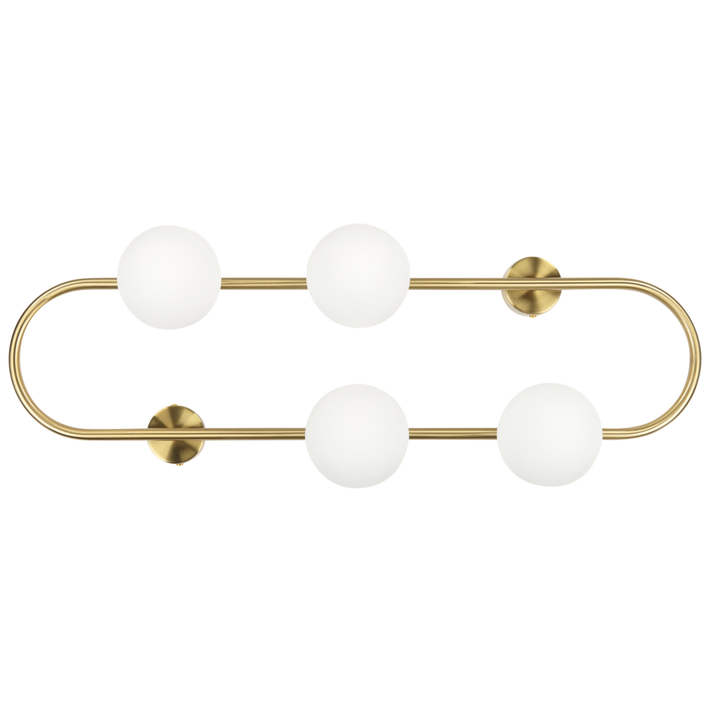 foto del prodotto lampada da parete con 4 luci a forma di globo e paralume in vetro base metallo dorato stile moderno