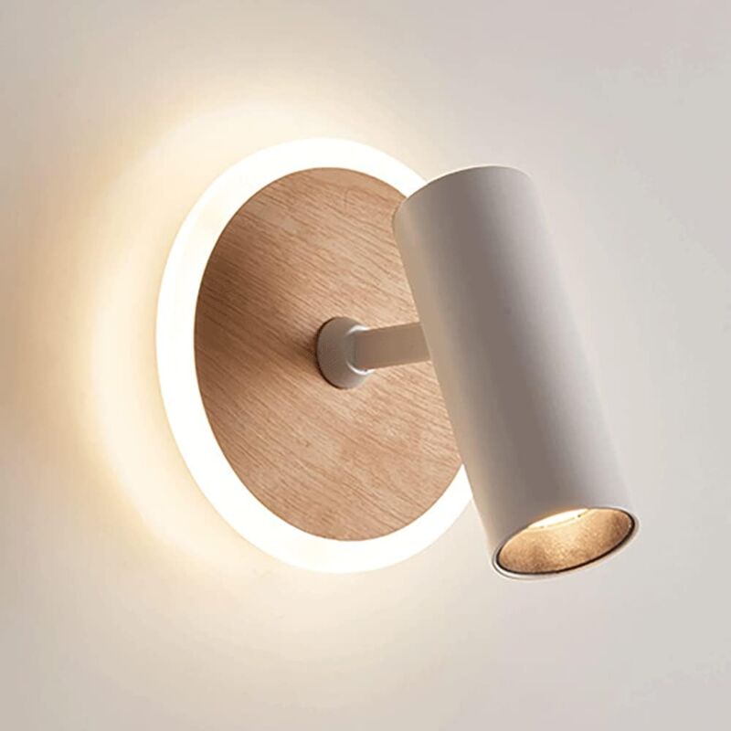 foto del prodotto lampada da parete con venature del legno imitazione, lampada da lettura sul comodino, lampada da parete per interni a testa singola con funzione di