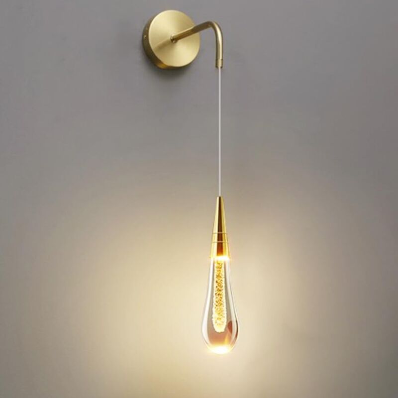 foto del prodotto lampada da parete creativa a forma di lacrima, lampada a sospensione da parete a testa singola in alluminio con paralume in cristallo a forma di