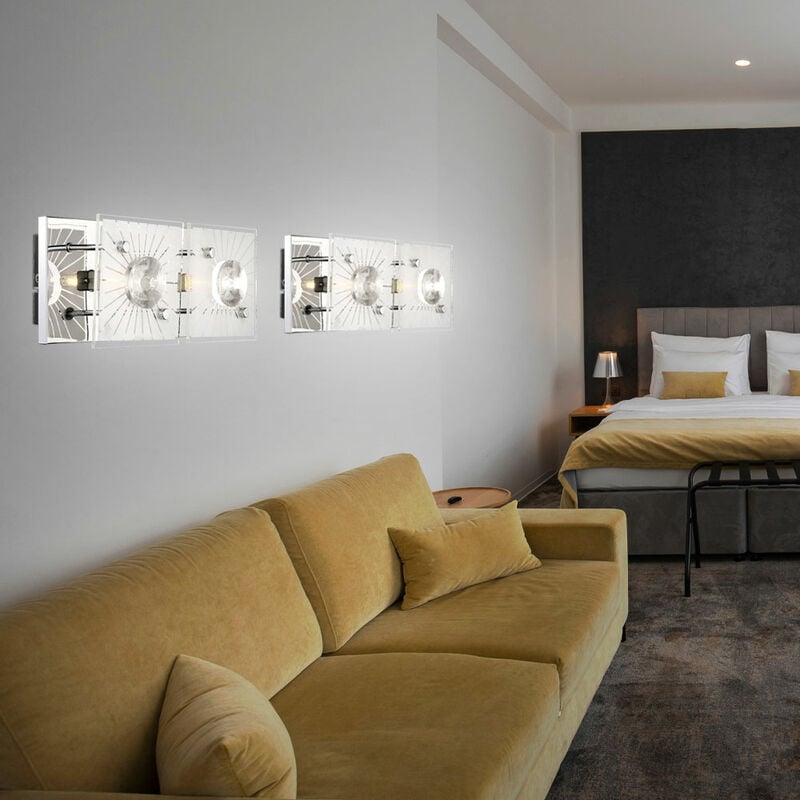 foto del prodotto lampada da parete cristalli lampada da parete moderna in cristallo, vetro cromato, finitura satinata, attacco g9 a 2 lampadine, lxpxa 24x11x10 cm,