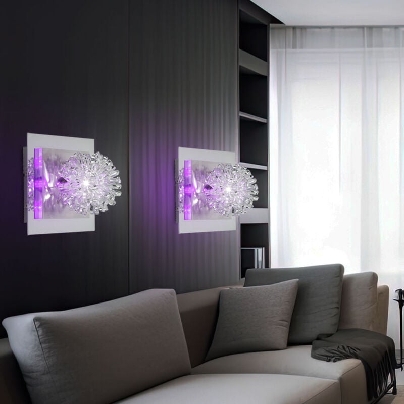 foto del prodotto lampada da parete cromata lampada da parete treccia sferica lampada da soggiorno lampada da corridoio, acciaio spazzolato, led decorativo viola, 1x