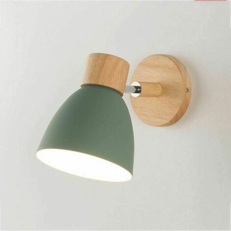 foto del prodotto lampada da parete da comodino macarons in metallo nordico in ferro moderno semplice e27 lampada da parete con base in legno lampada da parete
