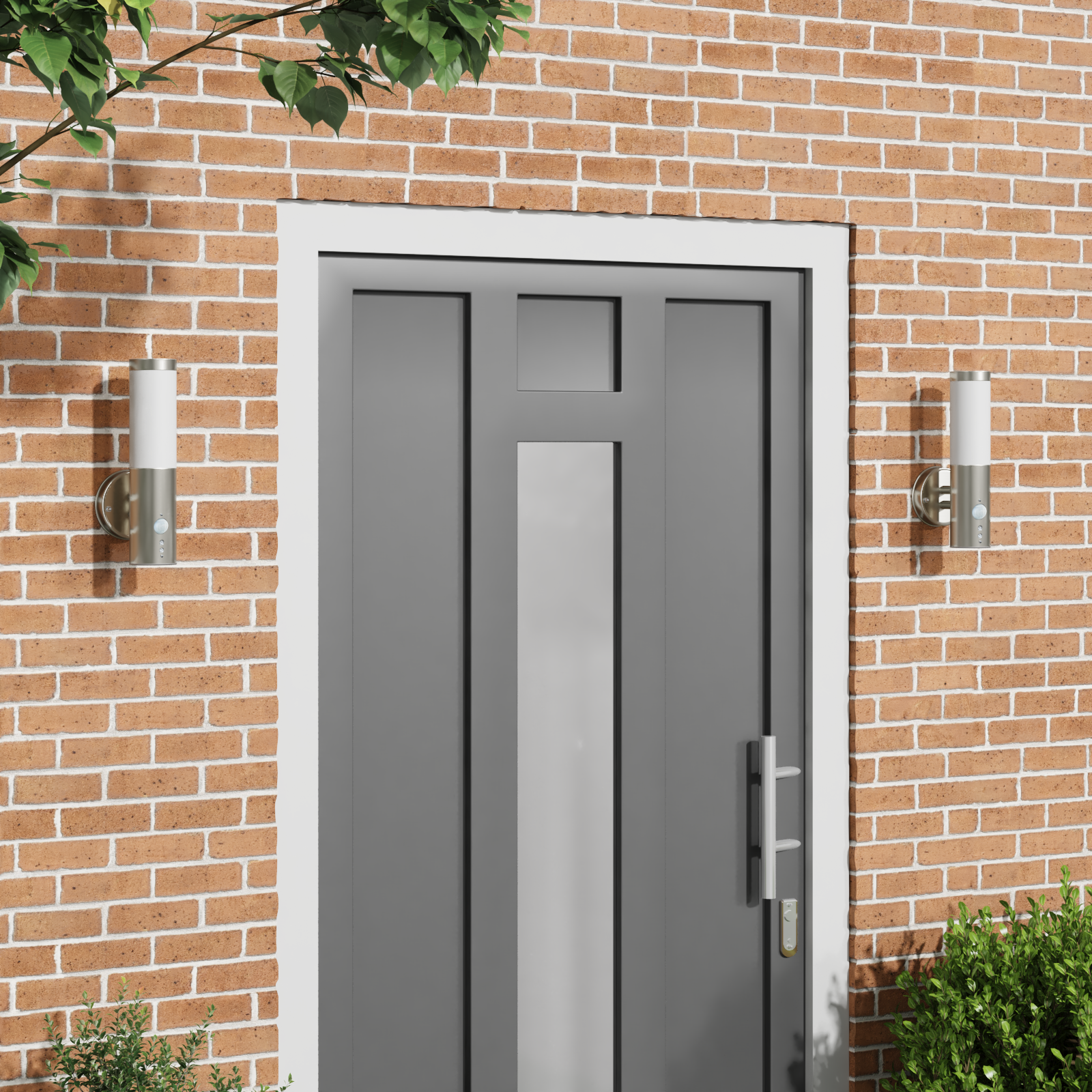 foto del prodotto lampada da parete da esterno con sensore 2 pezzi argento acciaio inossidabile ip44