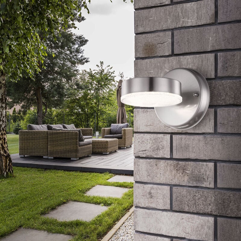 foto del prodotto lampada da parete design da esterno 7 watt led acciaio inossidabile ip44 450 lumen globo 34020