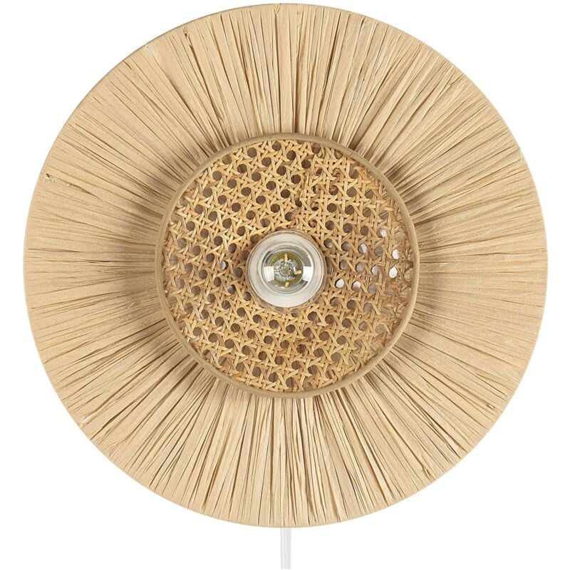 foto del prodotto lampada da parete di carta con paralume naturale e in rattan yaapi