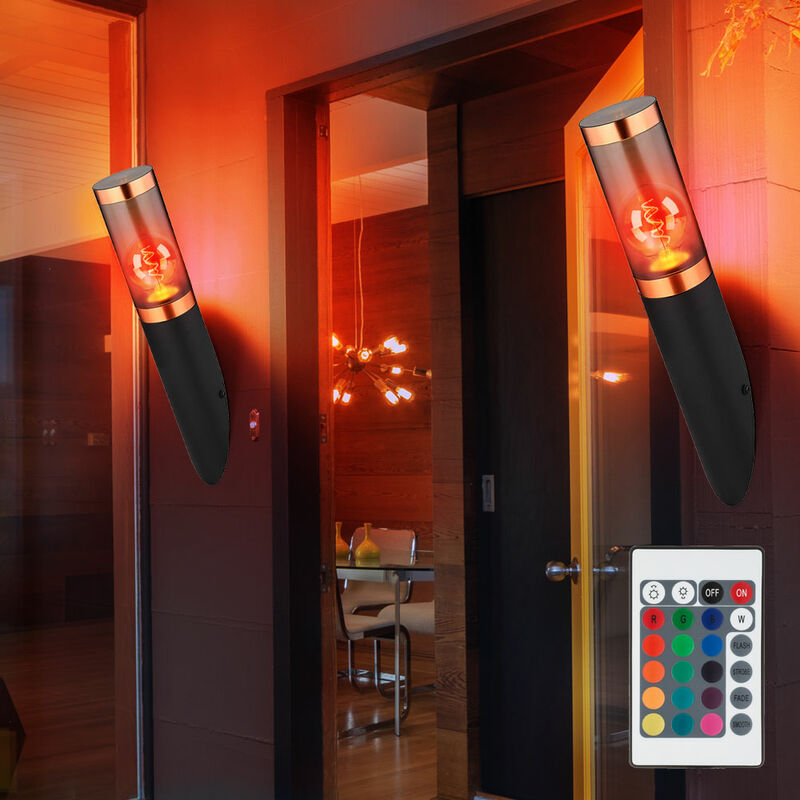 foto del prodotto lampada da parete dimmerabile con telecomando lampada da parete per esterni led da giardino lampada da parete in rame fumo torcia da esterno, cambio