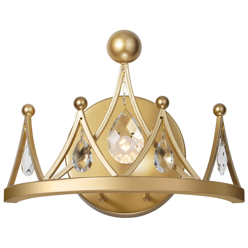 foto del prodotto lampada da parete dorata con corona in cristallo di metallo, lampada da comodino moderna per camera da letto, adatta per la decorazione del soggiorno