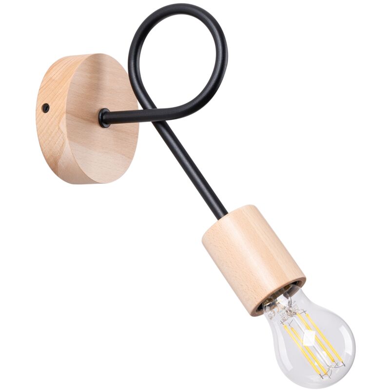 foto del prodotto lampada da parete ember nero/legno naturale 10x24x19cm sollux