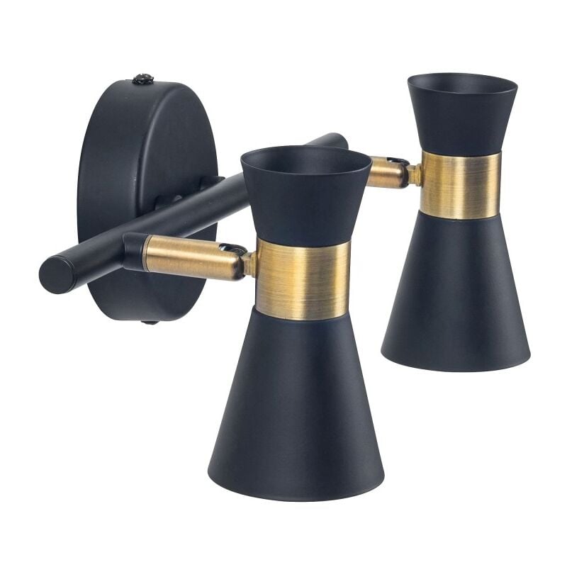 foto del prodotto lampada da parete eufo doppia nera con finitura oro per lampadina gu10